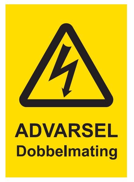 Skilt, ADVARSEL Dobbelmating, Selvklebende Folie, 74x52 Mm | Melbye